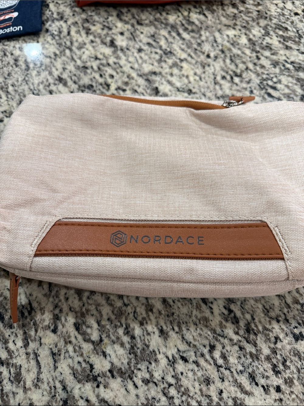 Nordace Beige Canvas Travel Pouch with Brown Trim